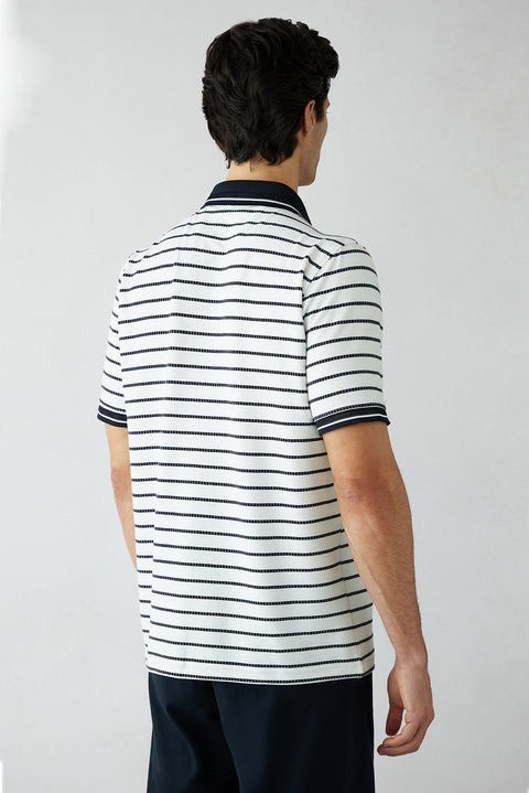 Beyaz Çizgili Regular Fit Düğmeli Polo Yaka Tişört