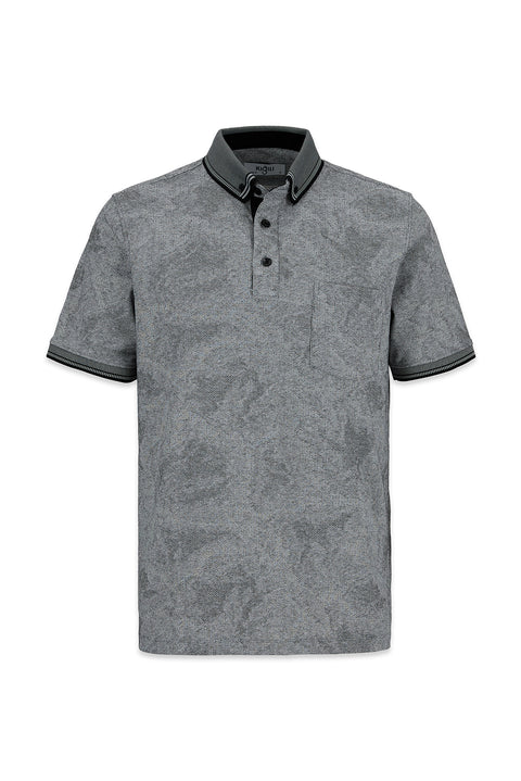 Siyah Polo Yaka Regular Fit Desenli Cepli Tişört