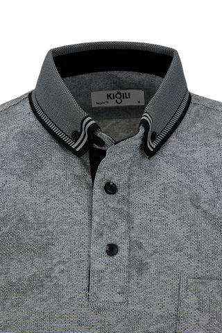 Siyah Polo Yaka Regular Fit Desenli Cepli Tişört