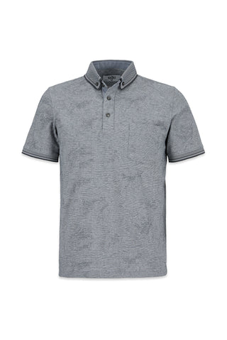 Açık Gri Polo Yaka Regular Fit Desenli Cepli Tişört