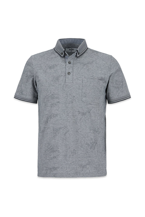 Light Grey Polo Collar Regular Fit Patterned Pocket T-Shirt