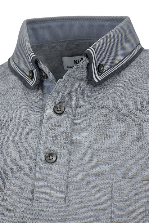 Light Grey Polo Collar Regular Fit Patterned Pocket T-Shirt