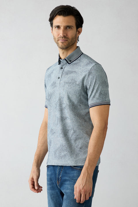 Orta Lacivert Polo Yaka Regular Fit Desenli Cepli Tişört