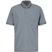 Orta Gri Polo Yaka Regular Fit Ribana Detaylı Nakışlı Cepli Tişört