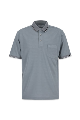 Orta Gri Polo Yaka Regular Fit Ribana Detaylı Nakışlı Cepli Tişört