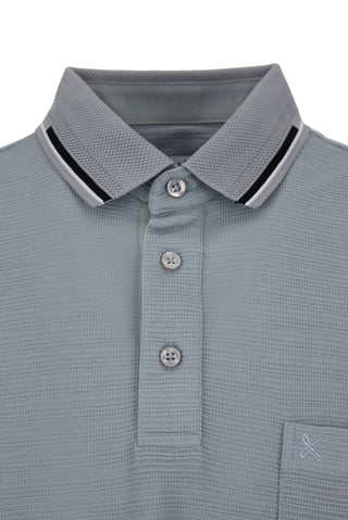 Orta Gri Polo Yaka Regular Fit Ribana Detaylı Nakışlı Cepli Tişört