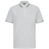Beyaz Polo Yaka Regular Fit Ribana Detaylı Nakışlı Cepli Tişört