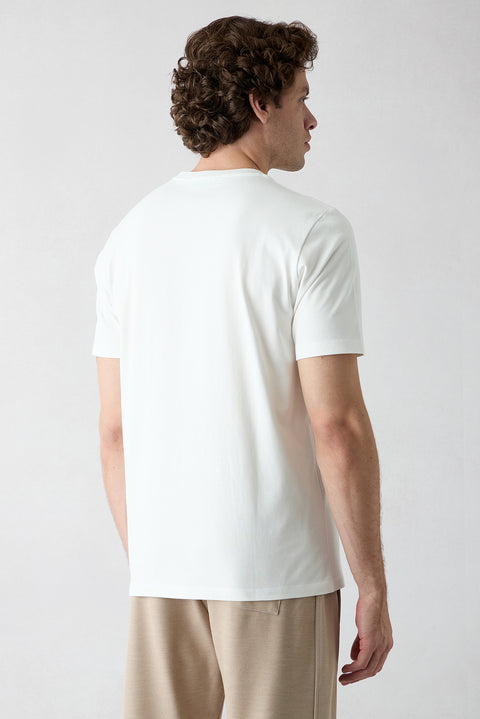Ecru Crew Neck Regular Fit Printed 100% Cotton T-Shirt