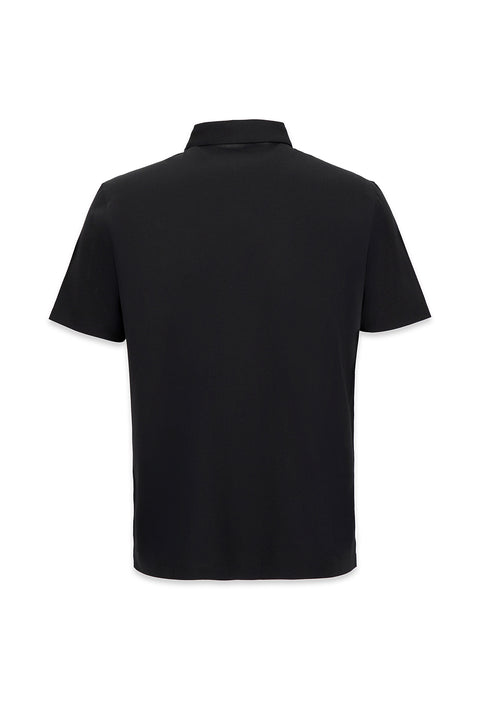 Siyah Polo Yaka Regular Fit İpek Karışımlı Dikişsiz Tişört