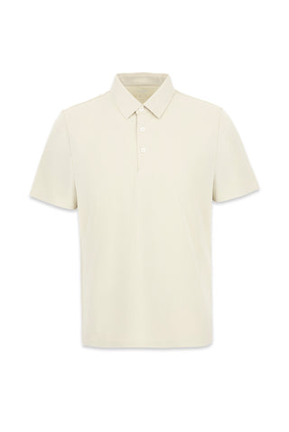 Orta Bej Polo Yaka Regular Fit İpek Karışımlı Dikişsiz Örme Tişört