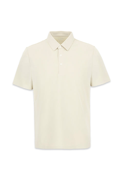 Orta Bej Polo Yaka Regular Fit İpek Karışımlı Dikişsiz Tişört