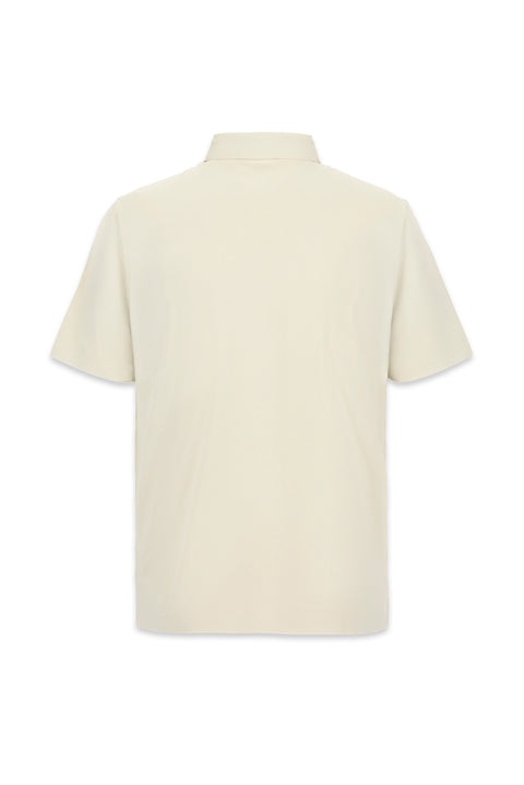 Orta Bej Polo Yaka Regular Fit İpek Karışımlı Dikişsiz Tişört