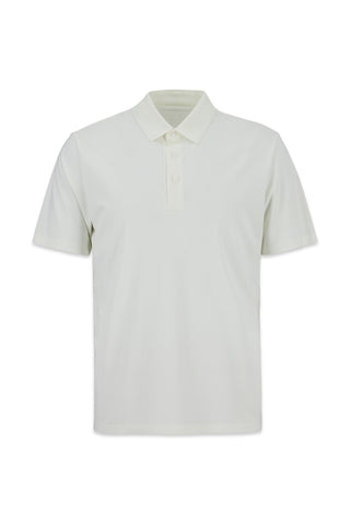 Beyaz Dikişsiz Regular Fit Polo Yaka Örme Lyocell İpek Karışımlı Tişört