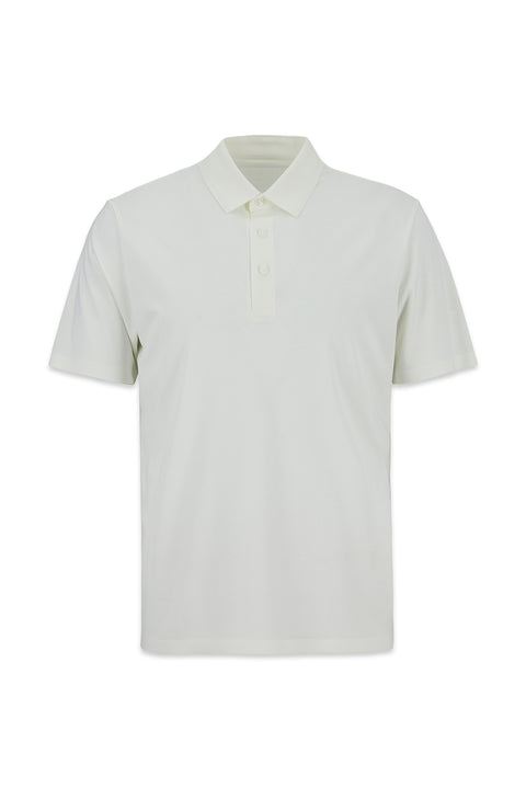 Beyaz Dikişsiz Regular Fit Polo Yaka Örme Lyocell İpek Karışımlı Tişört