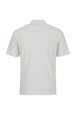 Beyaz Dikişsiz Regular Fit Polo Yaka Örme Lyocell İpek Karışımlı Tişört