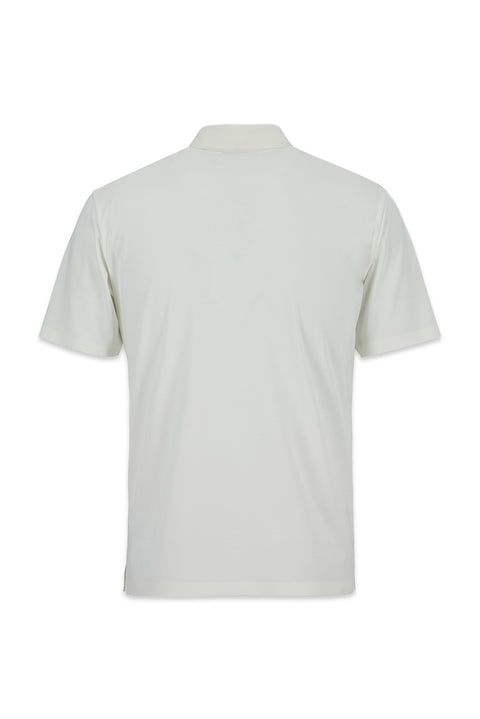 Beyaz Dikişsiz Regular Fit Polo Yaka Örme Lyocell İpek Karışımlı Tişört