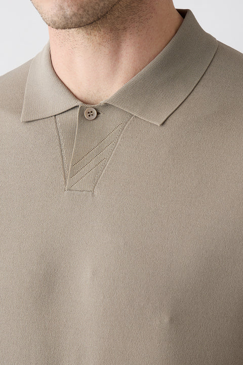 Medium Mink Regular Fit Button-Up Polo Collar Knit T-Shirt