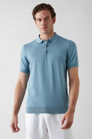 Açık Mavi Regular Fit Düğmeli Polo Yaka Örme Tişört