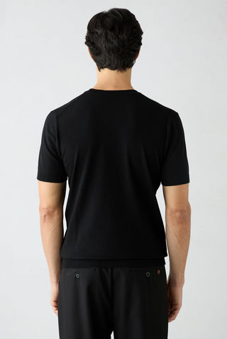 Siyah Regular Fit Bisiklet Yaka Örme Tişört
