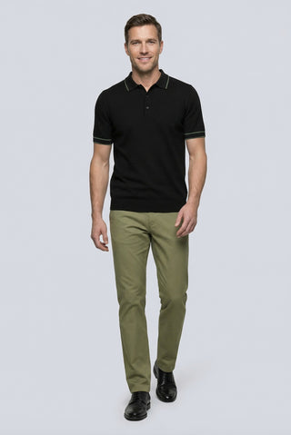 Siyah Regular Fit Şerit Detaylı Polo Yaka Örme Tişört
