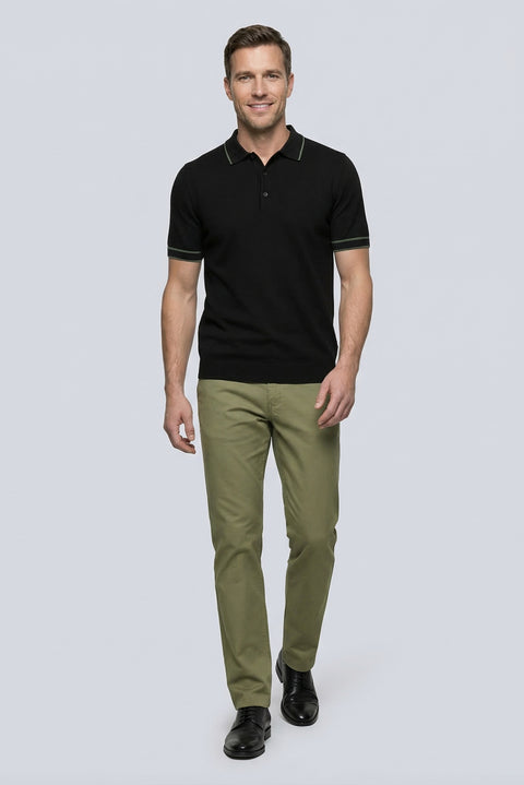 Black Regular Fit Striped Detail Polo Neck Knit T-Shirt