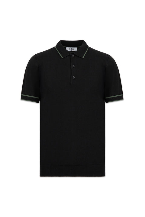 Black Regular Fit Striped Detail Polo Neck Knit T-Shirt