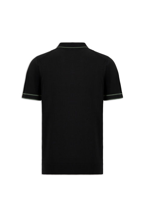 Black Regular Fit Striped Detail Polo Neck Knit T-Shirt