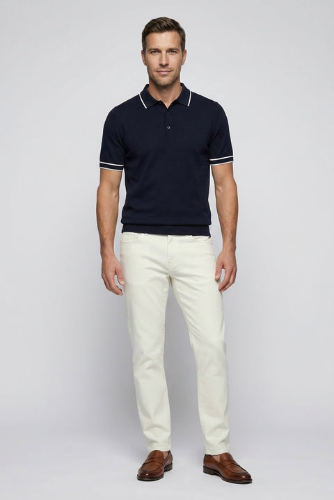Dark Navy Regular Fit Striped Detail Polo Neck Knitted T-Shirt