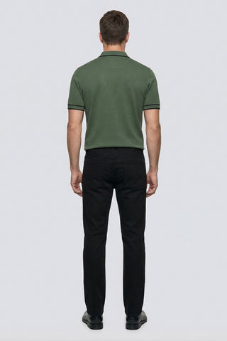 Orta Haki Regular Fit Şerit Detaylı Polo Yaka Örme Tişört
