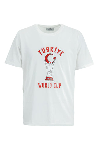 Beyaz Bisiklet Yaka Regular Fit Pamuk Tişört