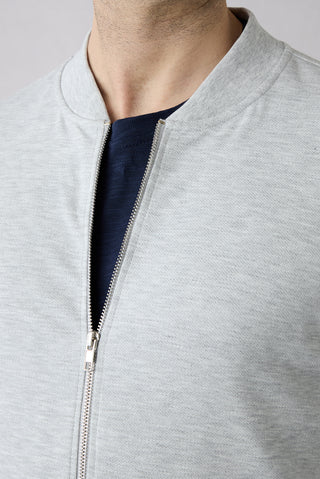 Açık Gri Melanj Fermuarlı Esnek Bomber Sweat Hırka