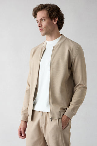 Açık Bej Fermuarlı Esnek Bomber Sweat Hırka