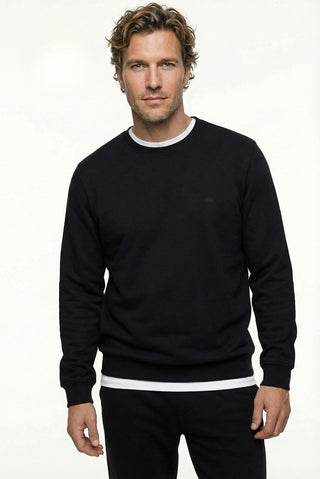 Siyah Bisiklet Yaka Regular Fit Pamuklu Basic Sweatshirt