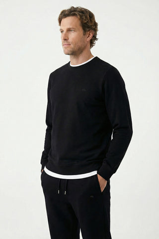 Siyah Bisiklet Yaka Regular Fit Pamuklu Basic Sweatshirt