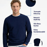 Koyu Lacivert Bisiklet Yaka Regular Fit Pamuklu Basic Sweatshirt