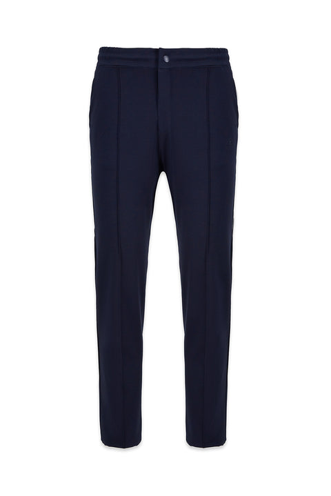 Medium Navy Techno-Line Pocketed Stretchy Elastic Waist Drawstring Sweatpants