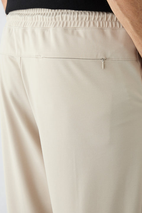 Light Beige Techno-Line Pocketed Lycra Elastic Waist Drawstring Sweatpants