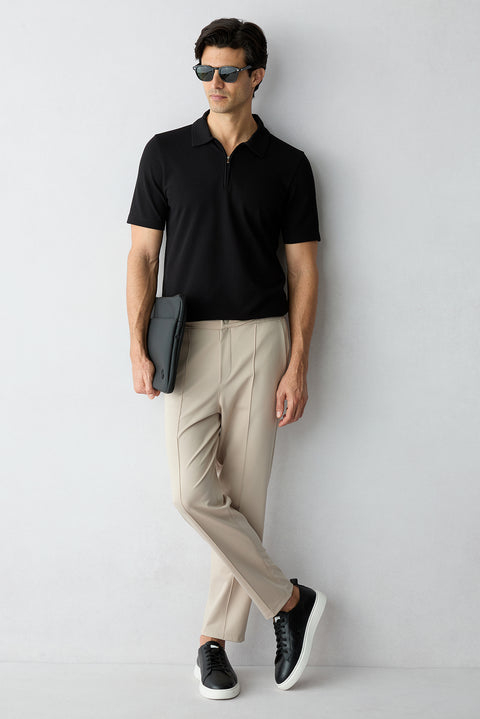Light Beige Techno-Line Pocketed Lycra Elastic Waist Drawstring Sweatpants