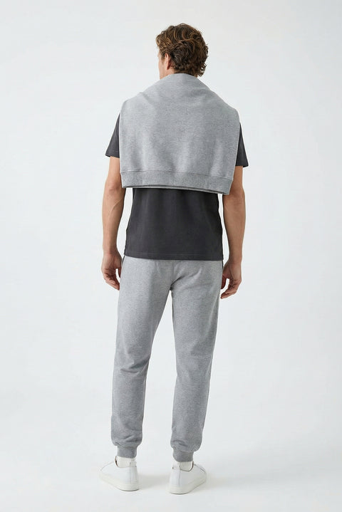 Dark Grey Melange Elasticated Waist Drawstring Pocketed Cotton Sweatpants