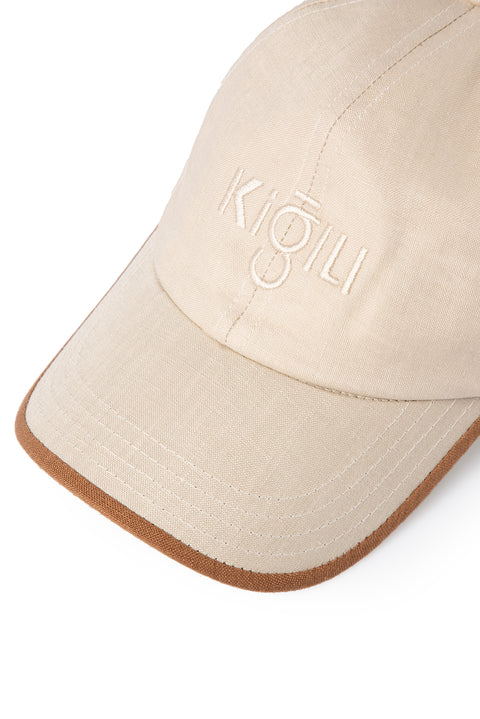 Light Beige Embroidered 100% Linen Hat
