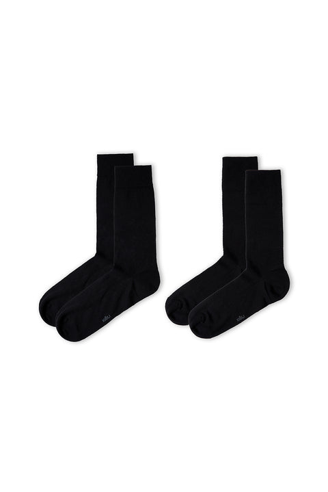 Black 2-Pack Cotton Lycra Stretch Patterned Thin Sock Set