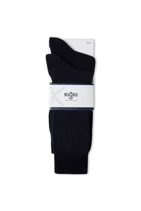 Dark Navy 2-Pack Cotton Lycra Flexible Patterned Thin Sock Set