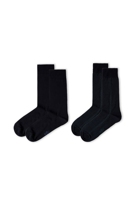Petroleum Blue 2-Piece Cotton Lycra Flexible Patterned Thin Sock Set