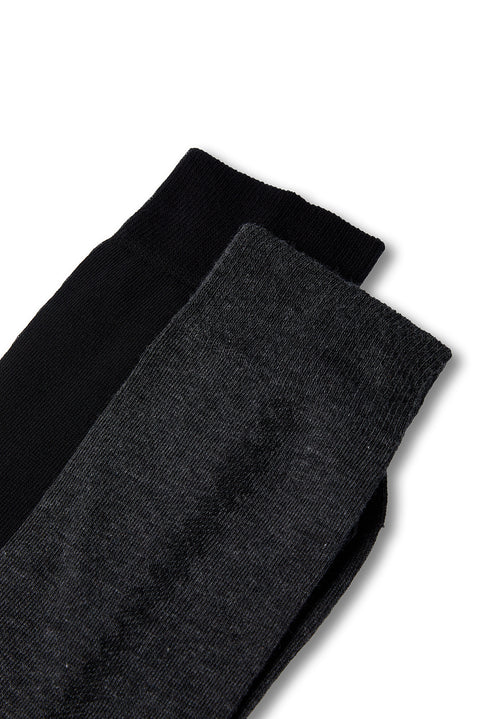 Dark Anthracite Melange 2-Pack Cotton Lycra Flexible Patterned Thin Sock Set