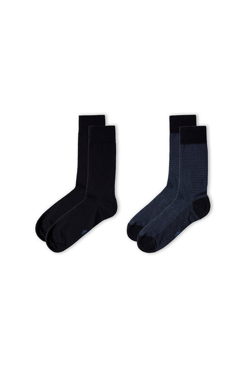 Indigo 2-Pack Cotton Lycra Flexible Patterned Thin Sock Set