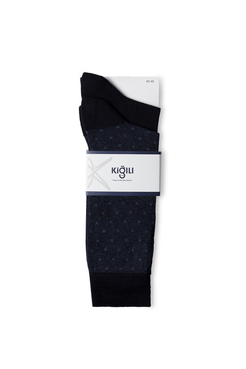Indigo 2-Pack Cotton Lycra Flexible Patterned Thin Socks Set