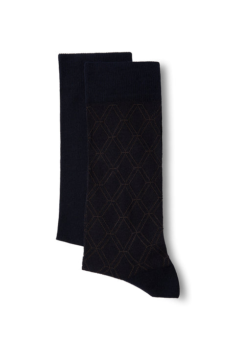 Dark Brown 2-Pack Cotton Lycra Flexible Patterned Thin Sock Set