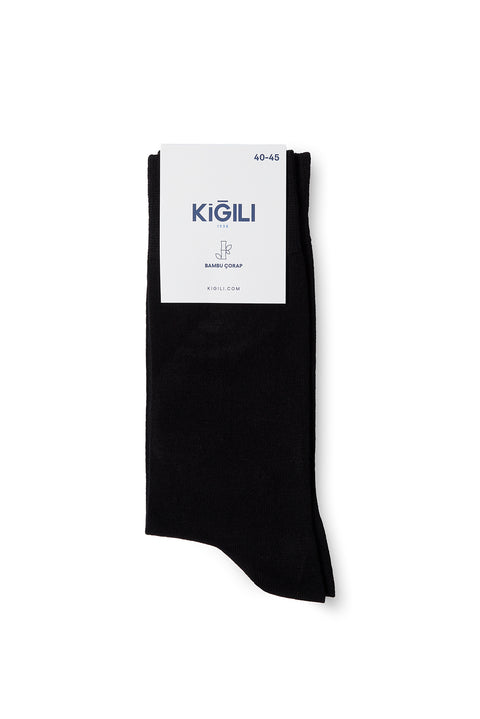 Black Single Bamboo Blend Plain Socks