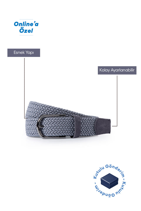 Medium Grey Sporty Lycra Elastic Knit Belt in Gift Box