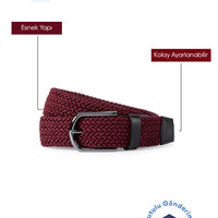 Dark Burgundy Sporty Lycra Elastic Knit Belt in Gift Box
